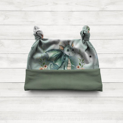 Baby Knotenmütze Drachen handgenäht · mint · passend zum Strampler Set · Handmade by Kati