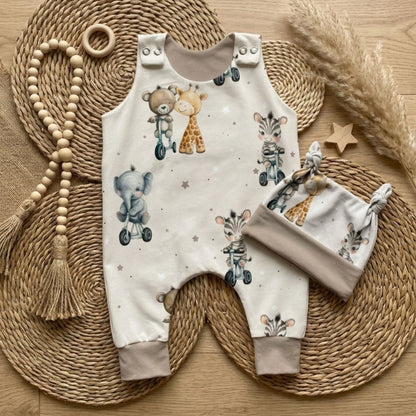 Baby Strampler Kleine Abenteurer Set beige | handgenäht | Gr. 56–80