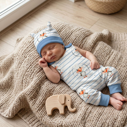 Baby Strampler Möwe Set blau handgenäht · Gr. 56–80 · Jungen · Handmade by Kati