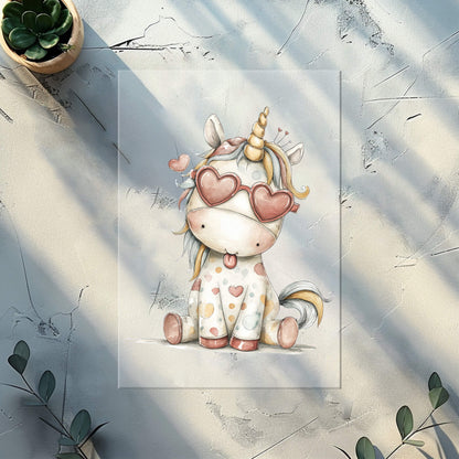Unicorn Girl Iron-On Transfer "Rainbow Unicorn Heart Glasses" | DTF Transfer for Clothing & Accessories