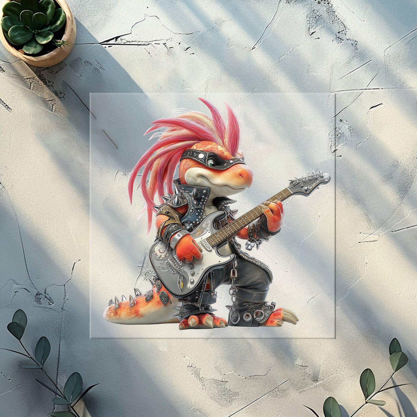 Dino Kinder Bügelbild „Heavy Dino“ Gitarre | DTF Transfer für Kleidung & Accessoires