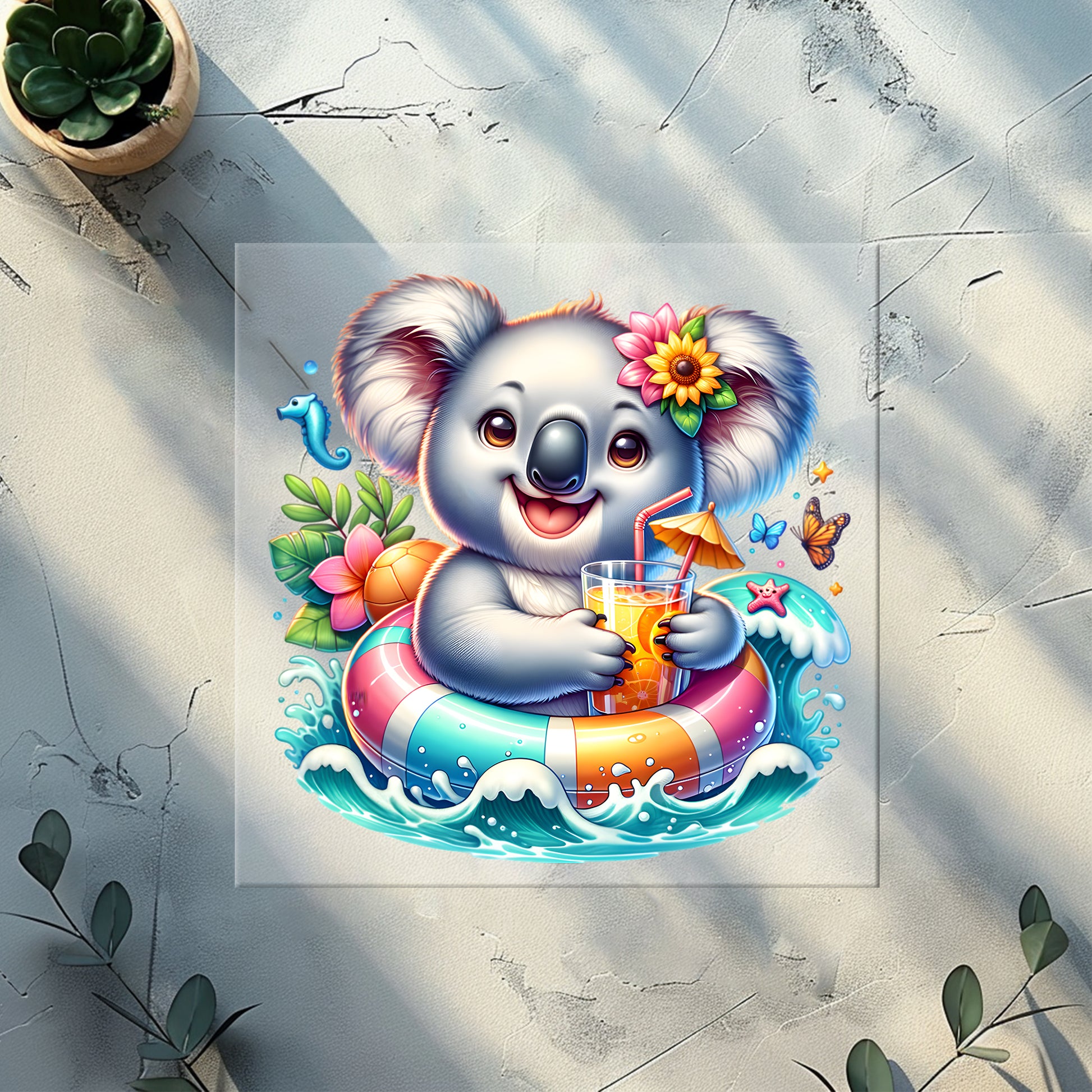 Tropi Koala Glitzer Bügelbild – DTF Transfer Koala Kinderkleidung Handmade by Kati