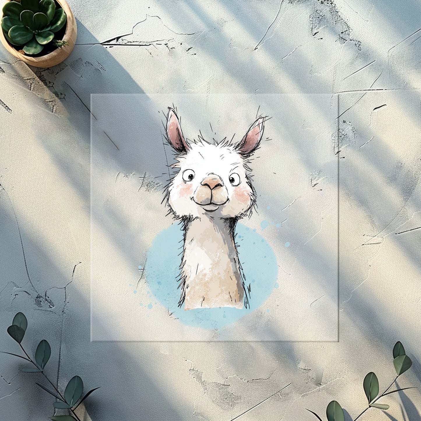 Lama Kinder Bügelbild in blau | DTF Transfer für Kleidung & Accessoires