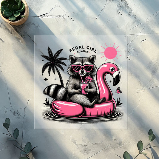 Waschbär Pool Party Bügelbild DTF Transfer – Sommer Kinderkleidung Handmade by Kati