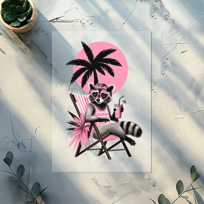 Pink Paradise Raccoon Glitzer Bügelbild – DTF Transfer Waschbär Handmade by Kati