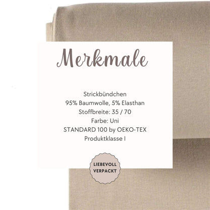 Bündchenstoff beige Feinripp Detailaufnahme – Strickbündchen Meterware
