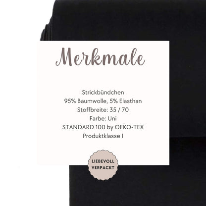 Bündchenstoff schwarz Feinripp Detailaufnahme – Strickbündchen Meterware