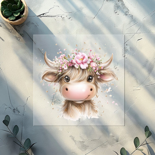 Highland Cow Girl Iron-On Transfer | DTF Transfer for Clothing & Accessories