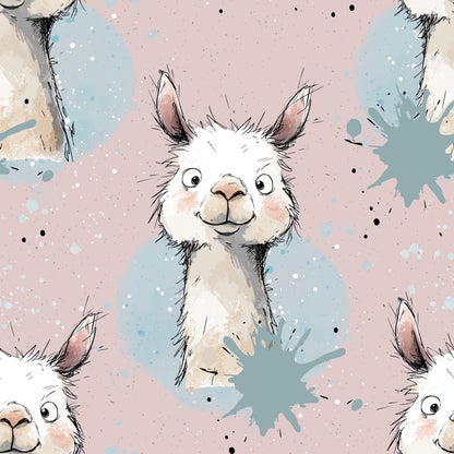 Children's fabric 0.5m Rib Jersey by the meter "Pink Llama"