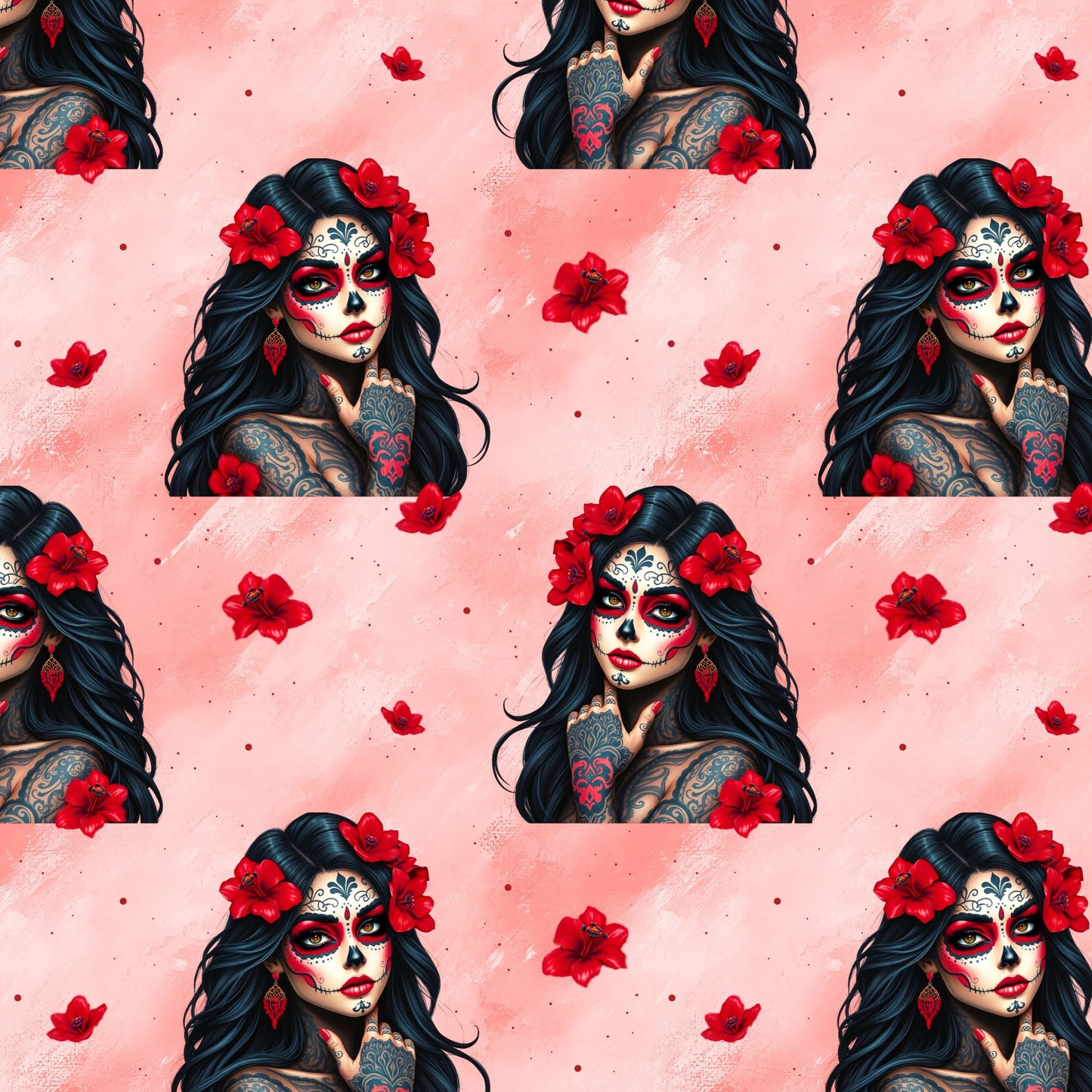 La Catrina rot French Terry Meterware – Totenkopf Kinderstoff Nähprojekt