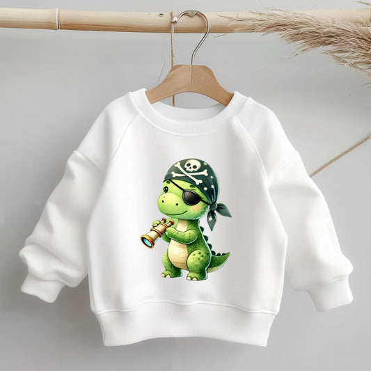 Dino Piraten Bügelbild Detailaufnahme – DTF Transfer Dinosaurier aufbügeln Kindershirt