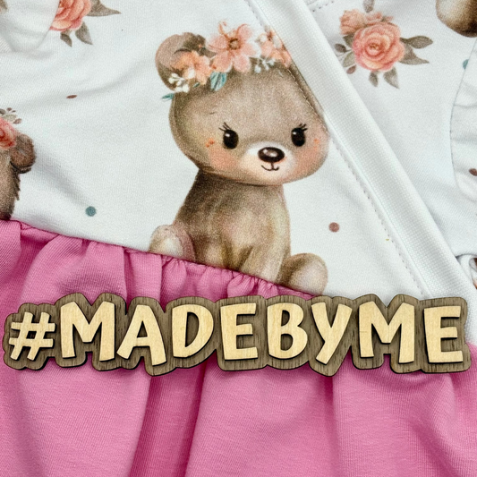Baby Wickelkleid kleine Bären rosa Vorderansicht – handgemacht French Terry