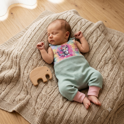 Baby Strampler Leo mint/rosa handgenäht | Gr. 62