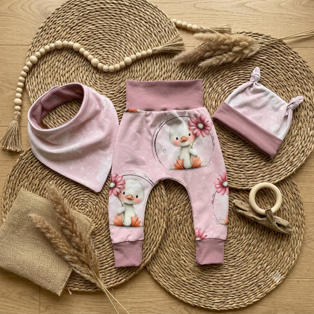 Pumphose Baby Glücksküken handgenäht | French Terry Set personalisiert