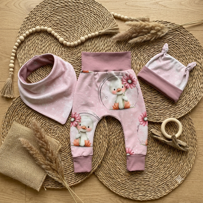 Pumphose Baby Glücksküken handgenäht | French Terry Set personalisiert