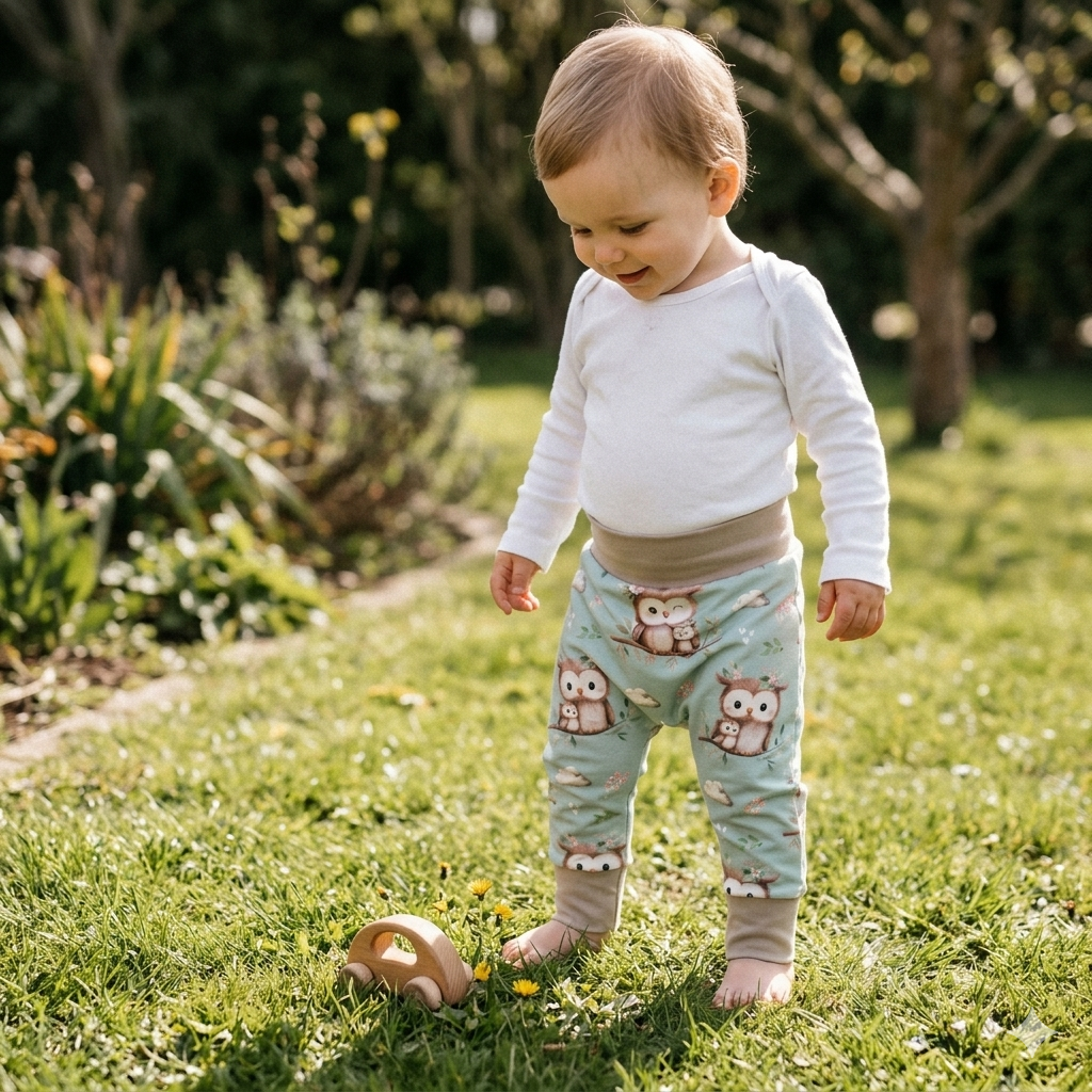 Pumphose Baby Eule mint handgenäht | French Terry Set personalisiert