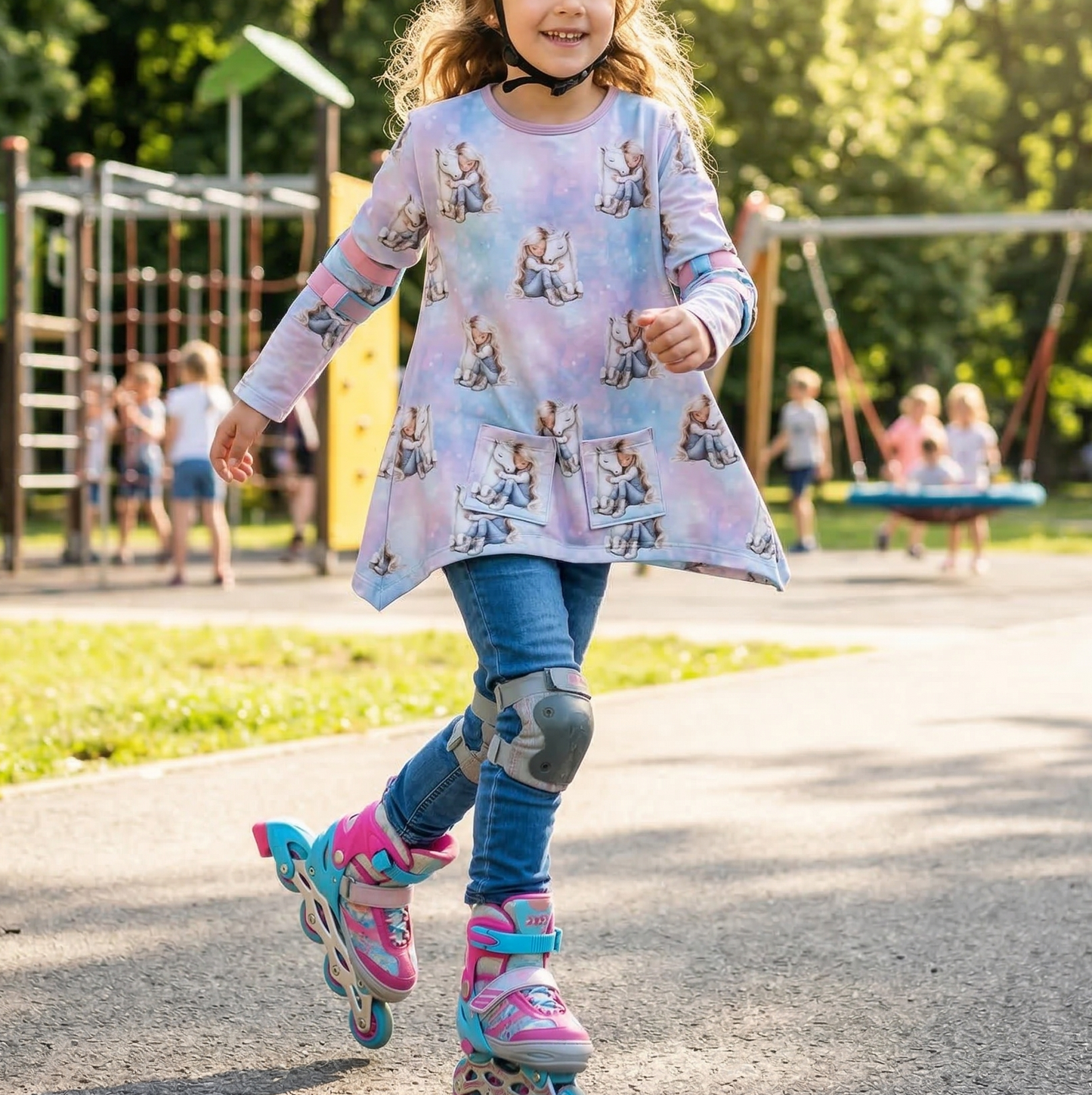 Weißes Einhorn Stoff Detailaufnahme – Kinderstoff Einhorn Jersey Meterware