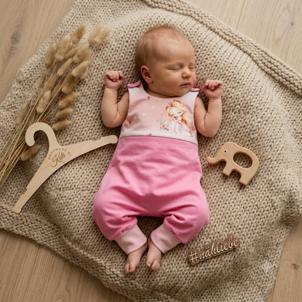 Baby Strampler Sleeping Rose | handgenäht | Gr. 56 & 74