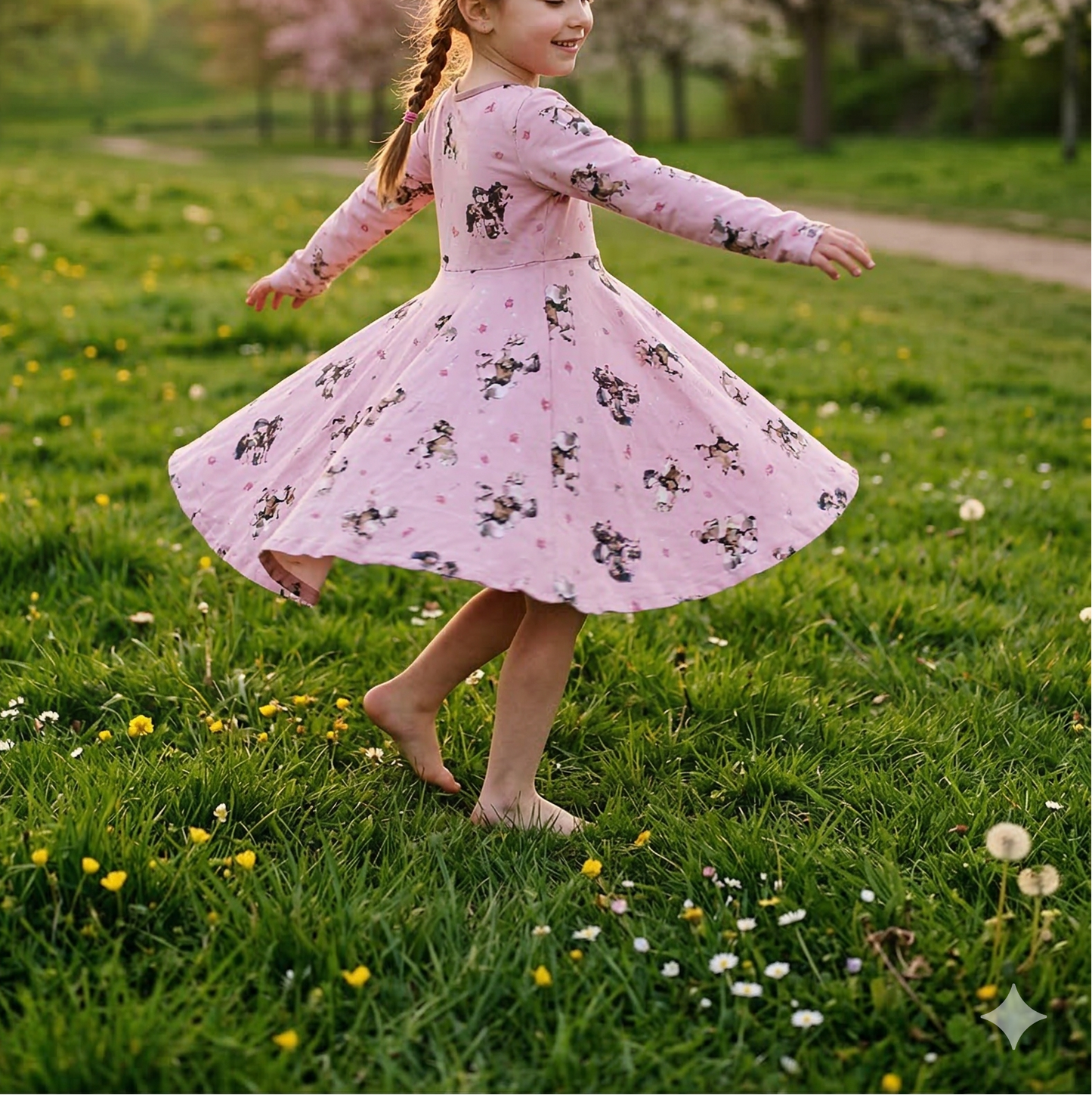 Pferdeglück rosa Stoff Meterware Detailaufnahme – Kinderstoff Pferde Mädchen