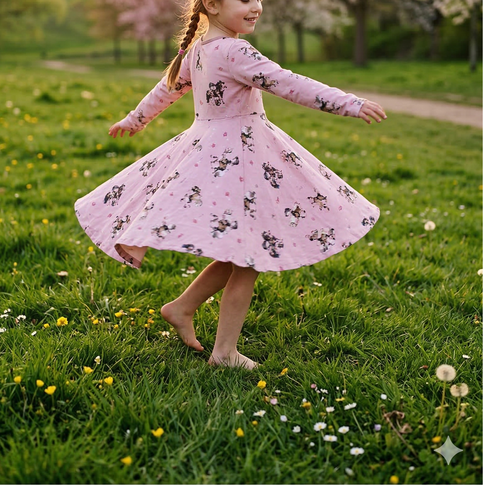 Pferdeglück rosa Stoff Meterware Detailaufnahme – Kinderstoff Pferde Mädchen