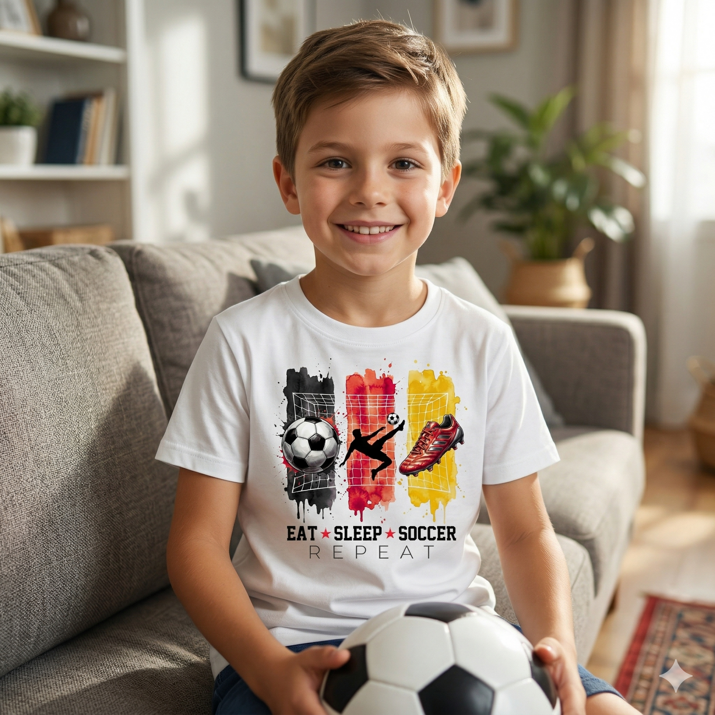 Eat Sleep Soccer Repeat | Fussball Bügelbild für Kleidung & Accessoires