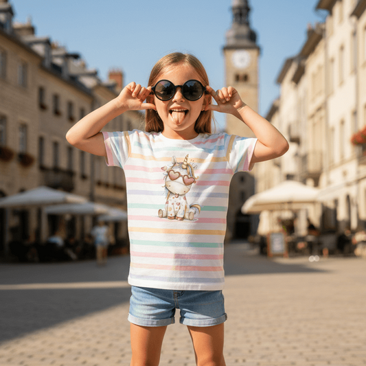 Unicorn Girl Iron-On Transfer "Rainbow Unicorn Heart Glasses" | DTF Transfer for Clothing & Accessories