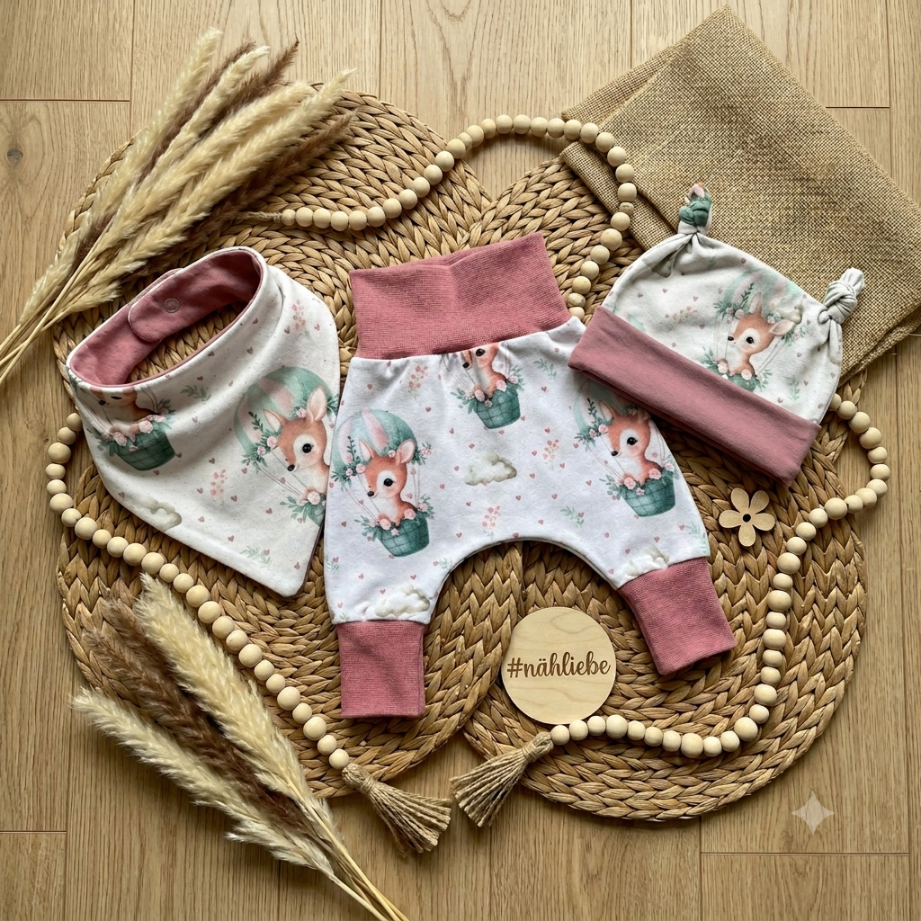 Pumphose Baby Reh altrosa handgenäht | French Terry Set personalisiert
