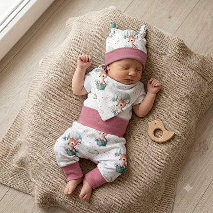 Pumphose Baby Reh altrosa handgenäht | French Terry Set personalisiert
