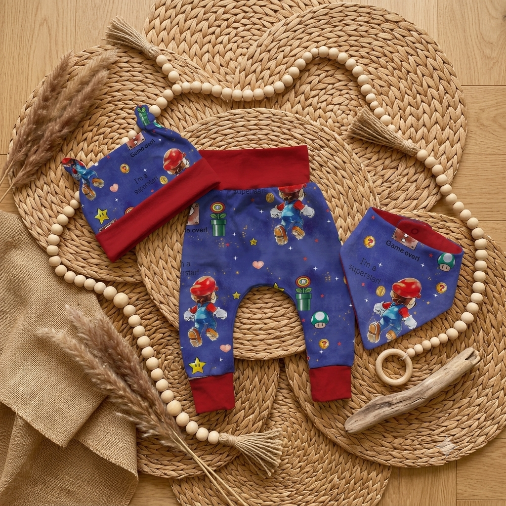 Pumphose Baby Super Boy handgenäht | French Terry Set personalisiert