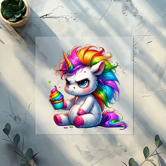 Cupcake Grumpycorn Glitzer Bügelbild – DTF Transfer Einhorn Kinderkleidung Handmade by Kati