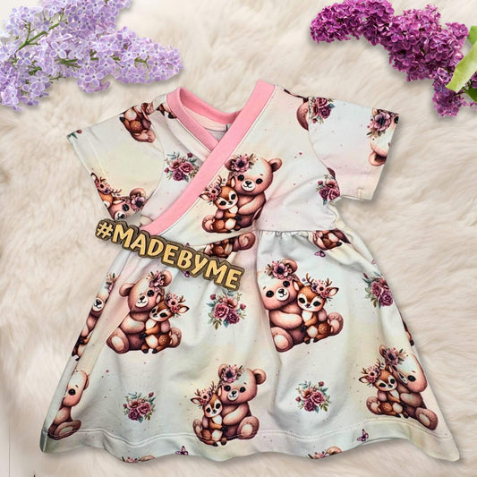 Handmade Baby Wickelkleid Waldtiere rosa – Baby Kleid handgemacht French Terry Handmade by Kati