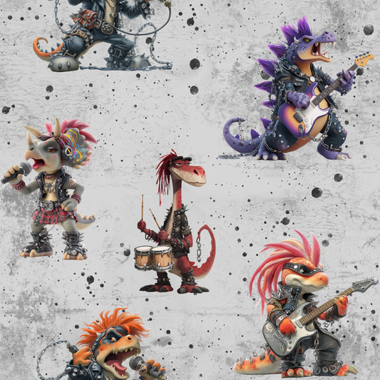 Heavy Dino |  Rock Dino Stoff Meterware | Kinderstoff in Grau
