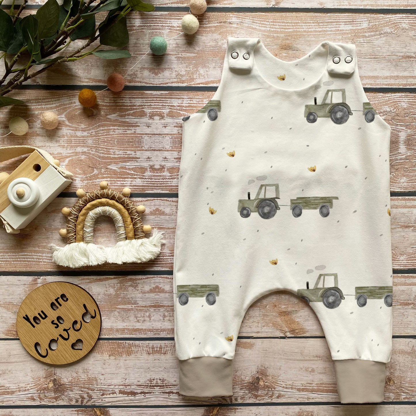 Baby Strampler Traktor handgemacht French Terry – Babykleidung Handmade by Kati