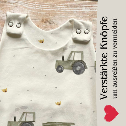 Traktor Babystrampler Druckknöpfe – handgemacht French Terry Neugeborene