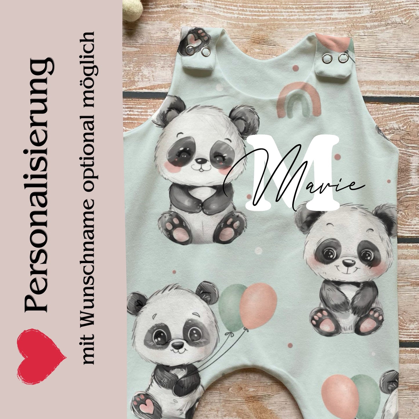Baby Strampler Panda altrosa liegend – Geschenk Geburt Neugeborene