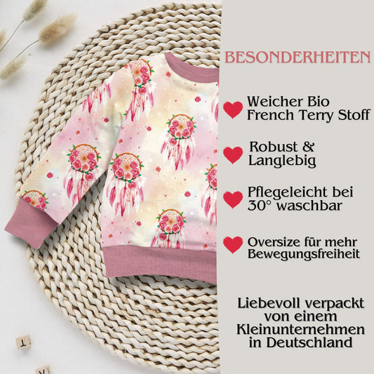 Traumfänger Kinderpullover Vorderansicht – Sweatshirt French Terry handgemacht