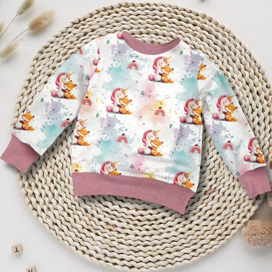 Kinder Sweatshirt Einhorn und Fuchs handgemacht French Terry – Handmade by Kati