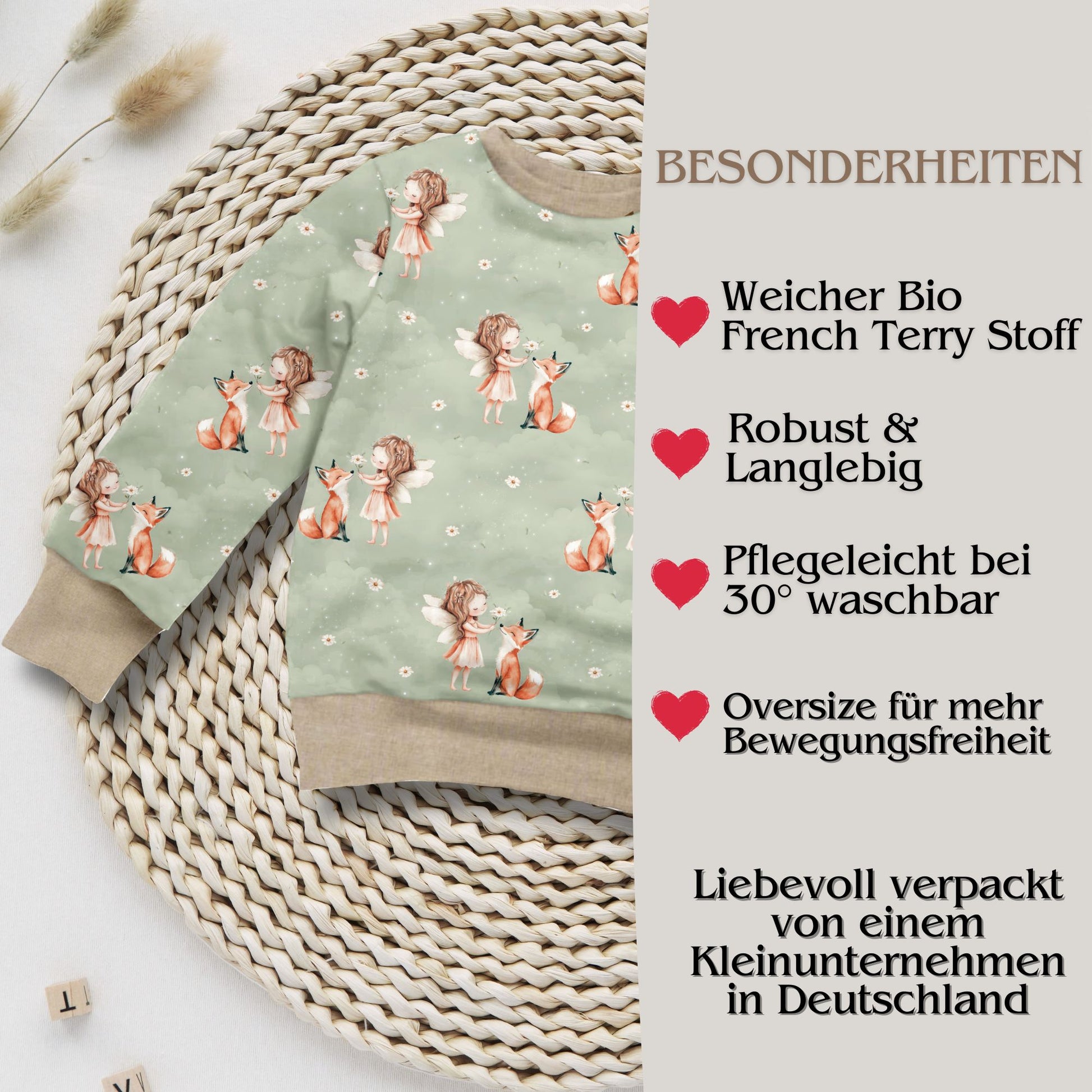 Fee Fuchs Kinderpullover Vorderansicht – Sweatshirt French Terry handgemacht Mädchen