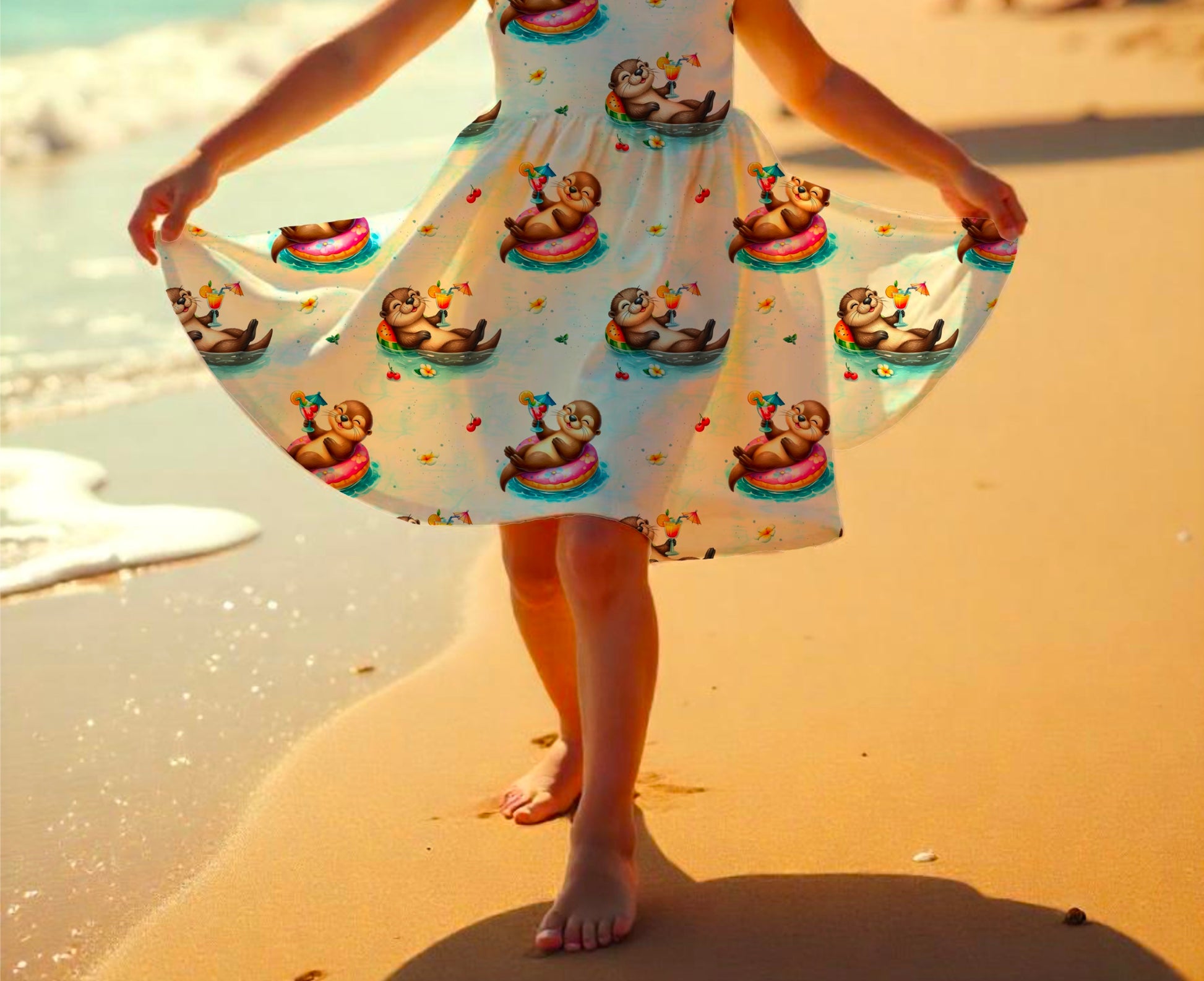 Otter Drehkleid Mädchen Detailaufnahme – French Terry handgemacht Tiermotiv