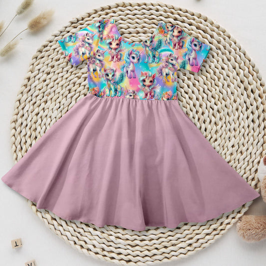 Mädchen Drehkleid Pegasus rosa Rock French Terry – Handmade by Kati