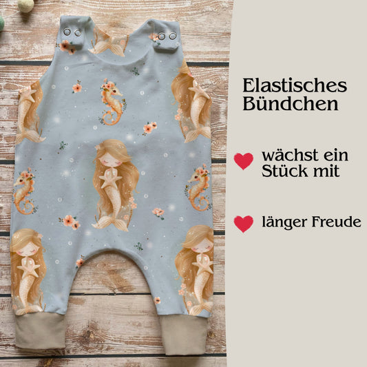 Meerjungfrau Baby Strampler beige Vorderansicht – handgemacht Geschenk Geburt