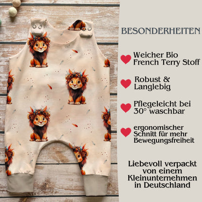 Löwe Babystrampler Druckknöpfe – handgemacht French Terry Neugeborene Jungen