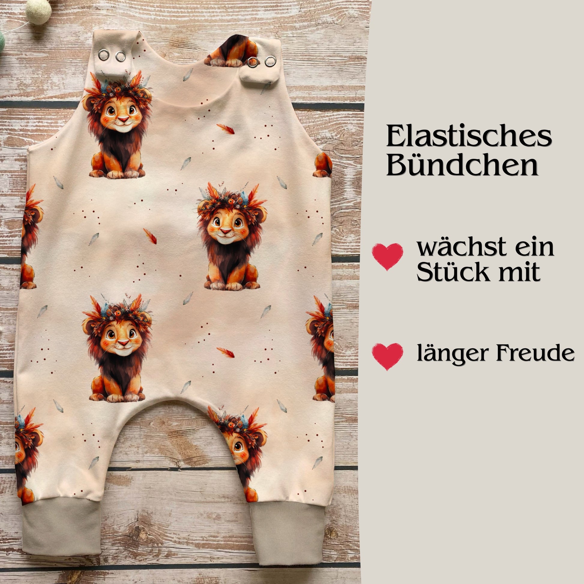 Baby Strampler Löwe Detailaufnahme – French Terry handgemacht personalisierbar