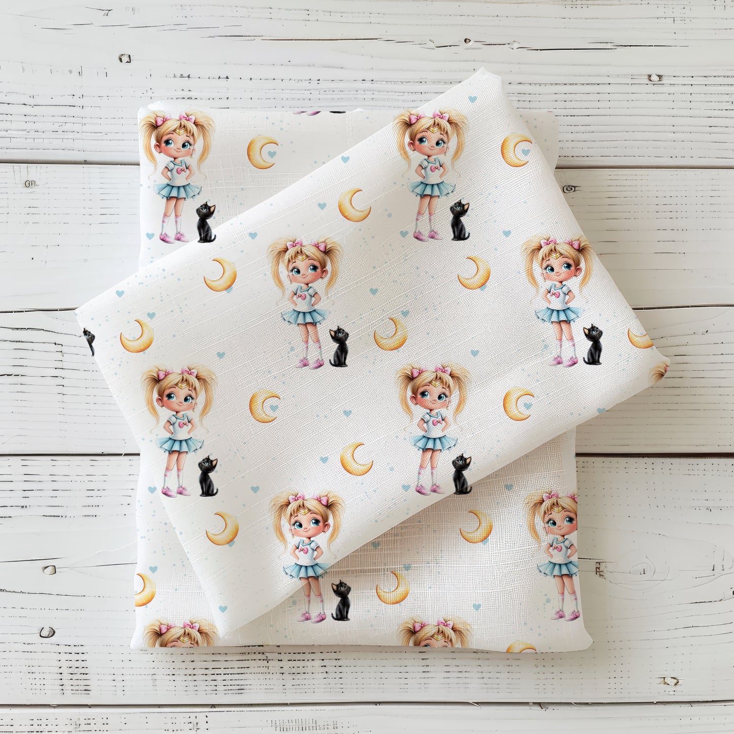 Moon Girl Kinderstoff French Terry Meterware – Anime Motiv Mädchen Nähprojekt