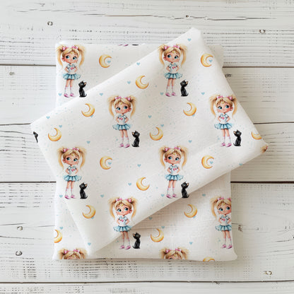 Moon Girl Kinderstoff French Terry Meterware – Anime Motiv Mädchen Nähprojekt