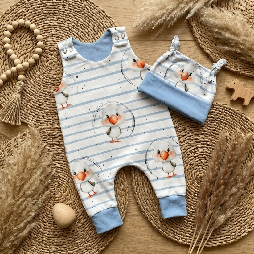 Baby Strampler Möwe Set | handgenäht | Gr. 56–80