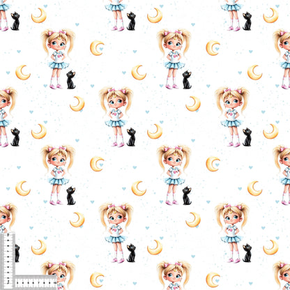 Moon Girl Anime Stoff Rib Jersey – Kinderstoff Meterware Anime Mädchen Motiv