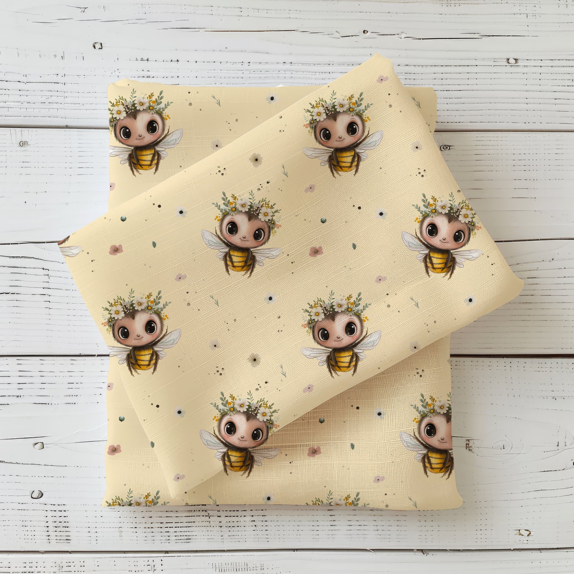 Honigsüß Bienen Kinderstoff French Terry – Blumen Stoff Meterware Tiermotiv