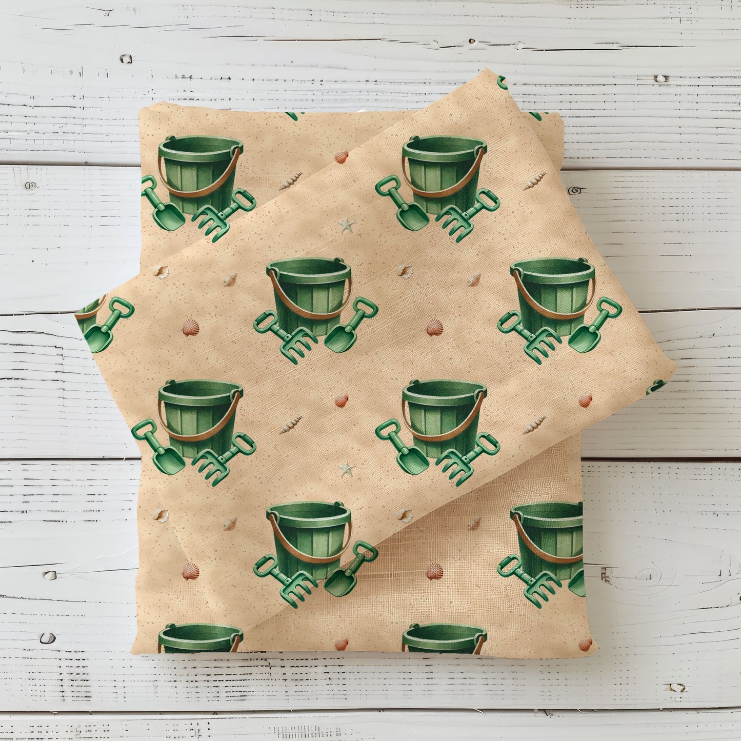 Buddelspaß Kinderstoff French Terry – Bagger Strand Motiv Meterware Jungen
