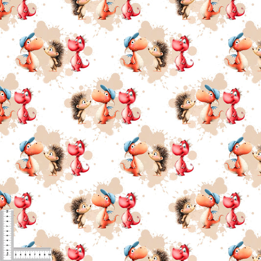 Children's Fabric by the Meter, 0.5m Rib Jersey "Dragon Friends"